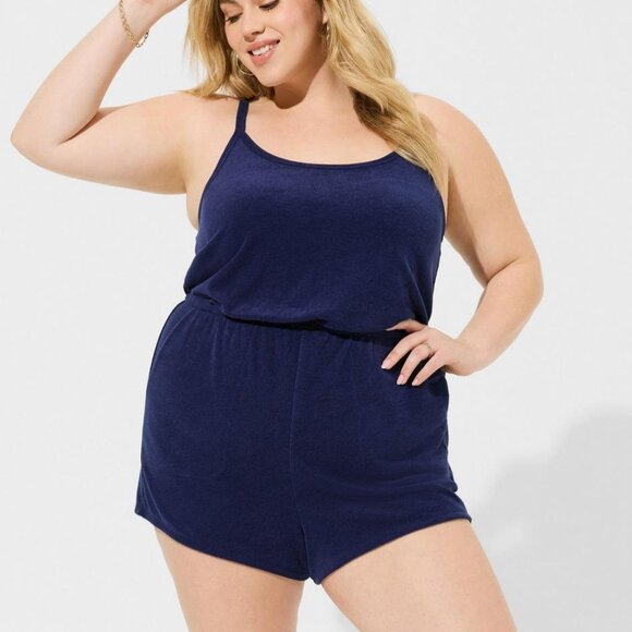 ❤️NWT VINTAGE TORRID ROMPER SWIM COVER -  SLEEVELESS TERRY POCKETS - SHORTS PLUS - Picture 10 of 14